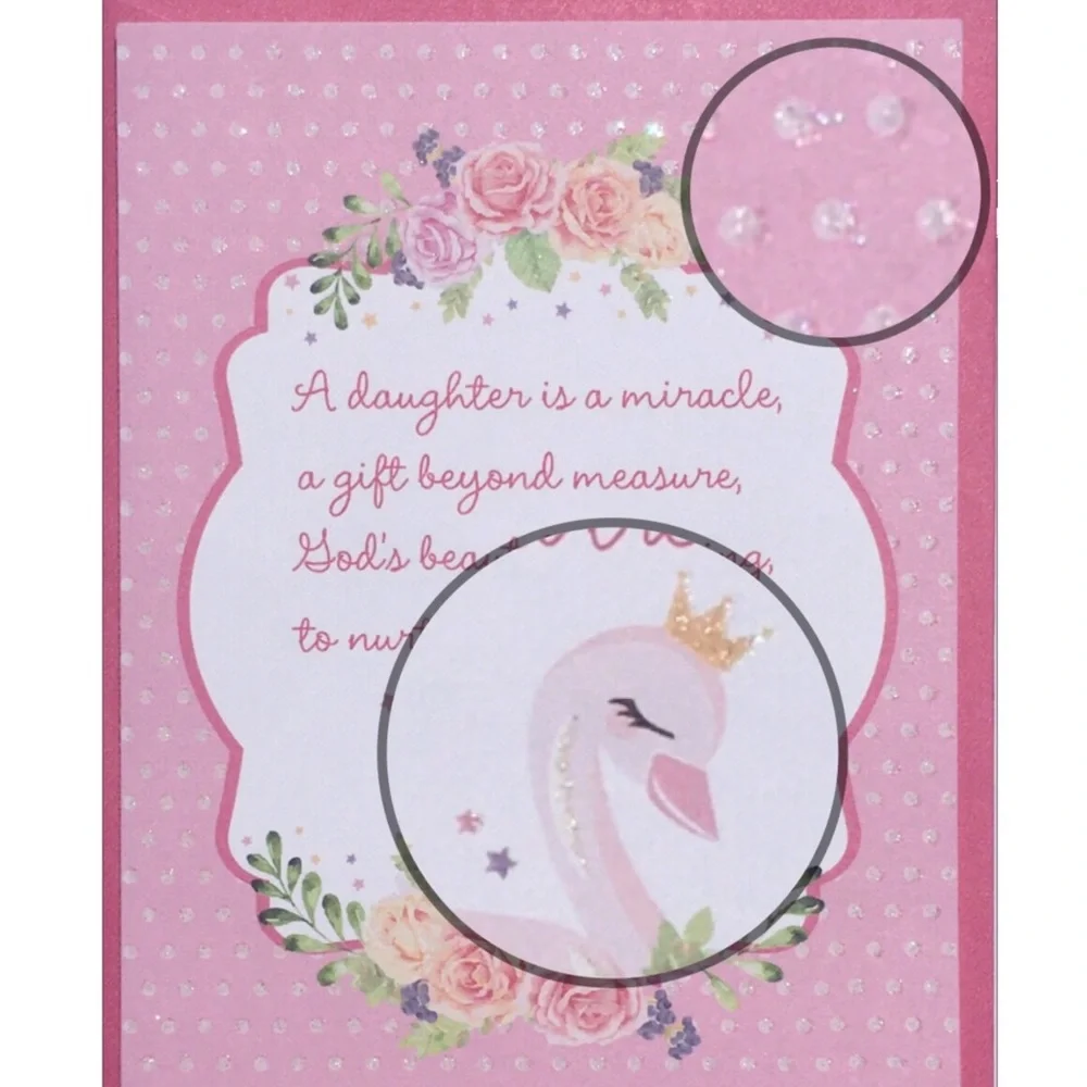 Floral Swan Congratulations Baby Shower Girl Shower Greeting Card (J3645)